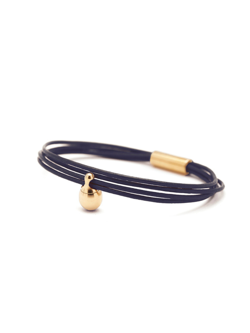 Fijn leder Navy blauw verguld